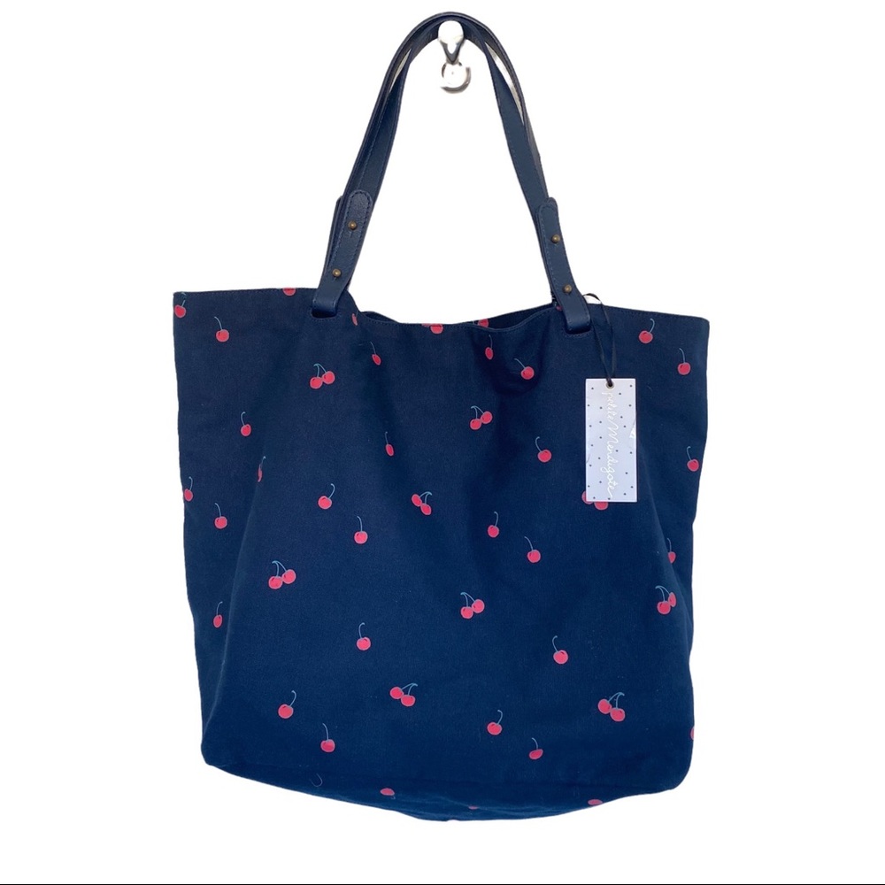 NEW Petite Mendigote Cotton Navy Cherry Print Leather Shoulder Bag